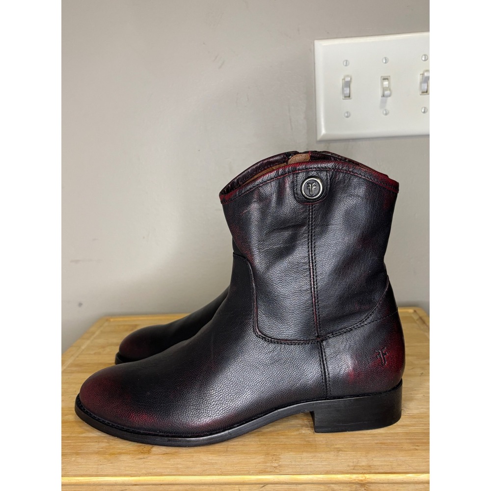 Frye Melissa Button Short 2 Boots Black Scarlet Leather Ankle FR40069